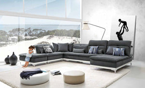 VIG Furniture David Ferrari Horizon - Modern Grey Fabric + White Leather U Shaped Sectional Sofa VGFTHORIZON VGFTHORIZON