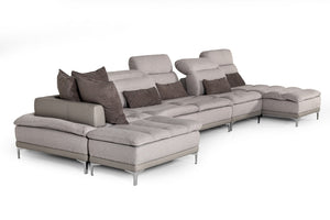 VIG Furniture David Ferrari Horizon - Modern Grey Fabric + Grey Leather U Shaped Sectional Sofa VGFTHORIZON-GRYGRY