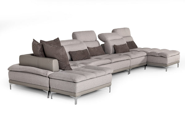 VIG Furniture David Ferrari Horizon - Modern Grey Fabric + Grey Leather U Shaped Sectional Sofa VGFTHORIZON-GRYGRY