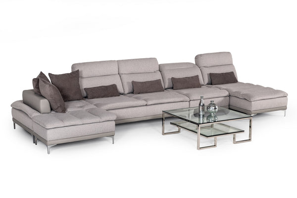 VIG Furniture David Ferrari Horizon - Modern Grey Fabric + Grey Leather U Shaped Sectional Sofa VGFTHORIZON-GRYGRY
