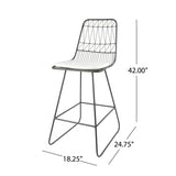Niez Outdoor Wire Counter Stools with Cushions, Gray and Ivory Noble House