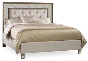Hooker Furniture Sanctuary Traditional-Formal King Mirrored Upholstered Bed in Poplar and Hardwood Solids with Antique Mirror, Silver Leaf, Metal Fretwork, Resin and Oyster Fabric 5414-90866