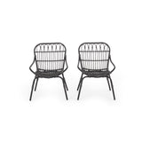 Noble House Harlem Outdoor Wicker Accent Chairs (Set of 2), Dark Gray