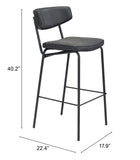 Zuo Modern Sharon 100% Polyurethane, Plywood, Steel Modern Commercial Grade Barstool Set - Set of 4 Vintage Black, Black 100% Polyurethane, Plywood, Steel