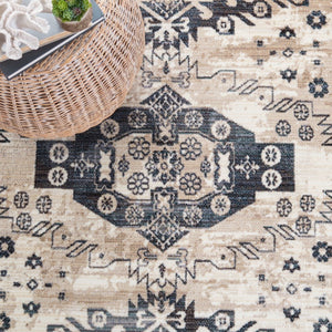 Herat 300 Herat 356 Traditional Power Loomed Polypropylene Pile Rug Ivory / Grey