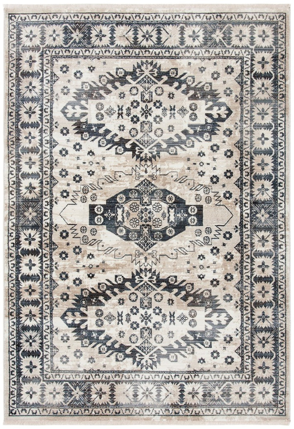 Herat 300 Herat 356 Traditional Power Loomed Polypropylene Pile Rug Ivory / Grey
