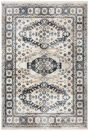 Herat 300 Herat 356 Traditional Power Loomed Polypropylene Pile Rug Ivory / Grey