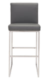 Zuo Modern Genoa 100% Polyurethane, Stainless Steel Modern Commercial Grade Barstool Gray, Silver 100% Polyurethane, Stainless Steel