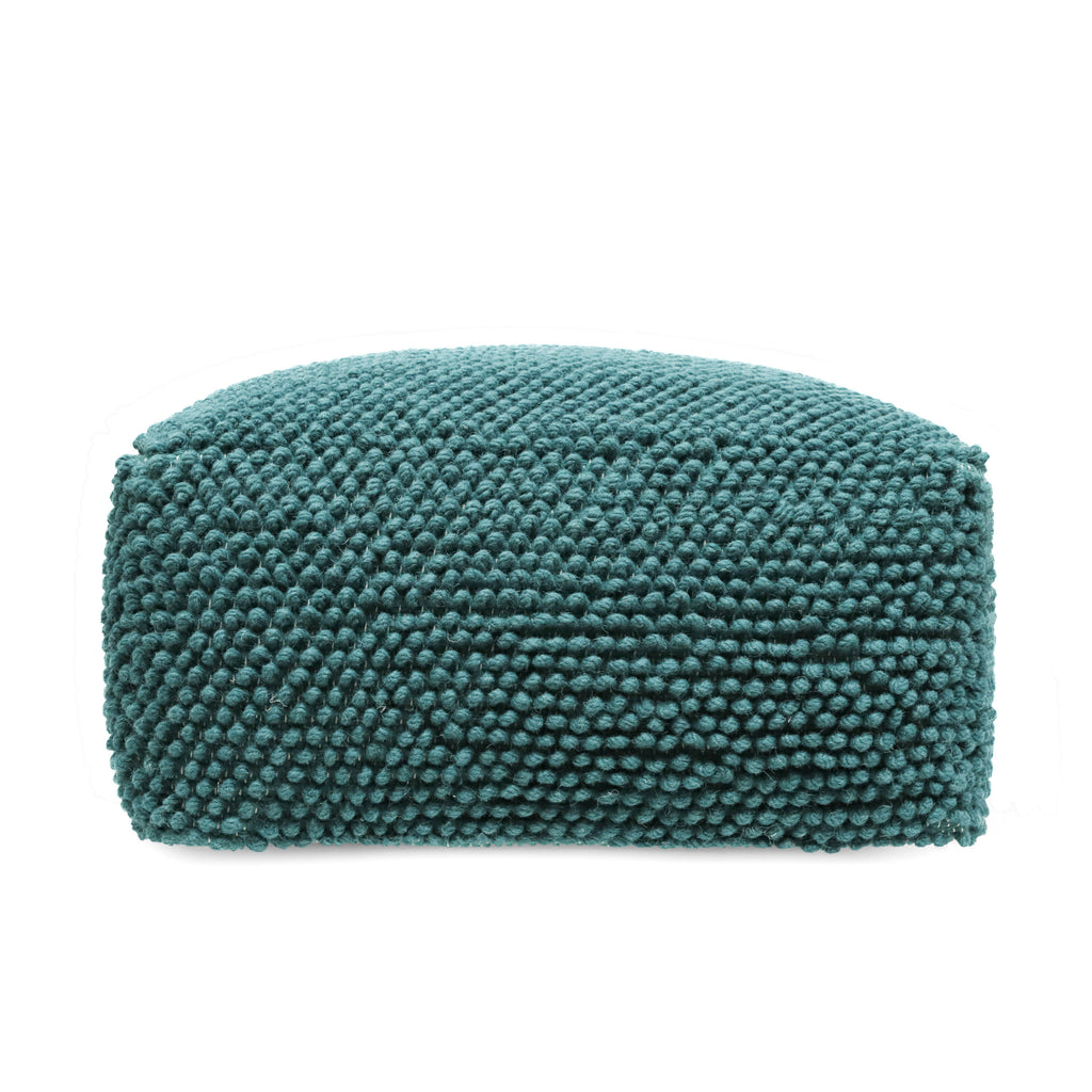 Stene Boho Handcrafted Tufted Fabric Square Pouf, Teal Noble House