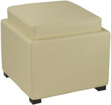 Safavieh Bobbi Ottoman Tray Storage Java Off White PU NC Beechwood CA Foam Bicast Leather HUD4006D 683726417392