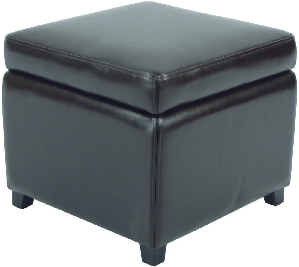 Safavieh Jonathan Ottoman Flip Top Black Brown PU NC Beechwood CA Foam Bicast Leather HUD4007A 683726313809