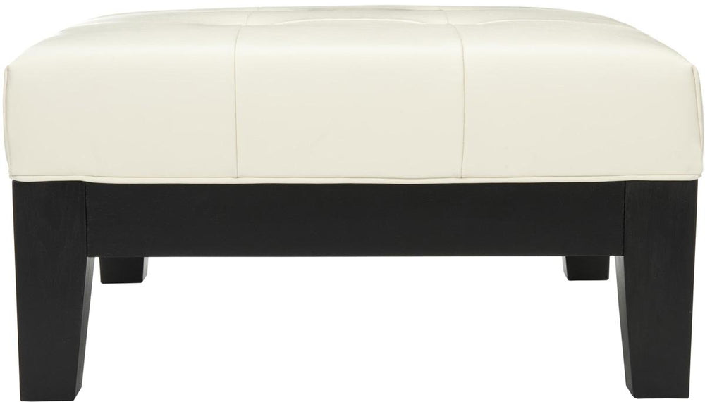 Safavieh Jordan Ottoman Square Cocktail Black White Water Based Paint Beechwood CA Foam Bicast Leather HUD4079C 683726792505