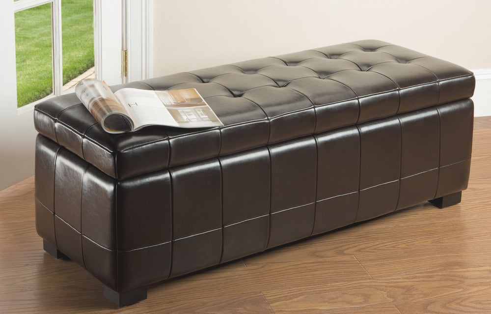 Safavieh Large Bench Manhattan Storage Brown Black Beechwood CA Foam Poly Fiber Bicast Leather HUD4200A 683726840213