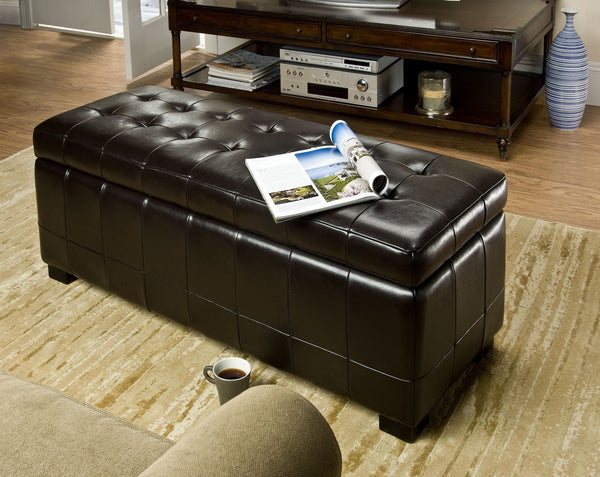 Safavieh Large Bench Manhattan Storage Brown Black Beechwood CA Foam Poly Fiber Bicast Leather HUD4200A 683726840213