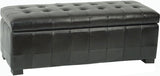 Safavieh Large Bench Manhattan Storage Black Beechwood CA Foam Poly Fiber Bicast Leather HUD4200B 683726912033