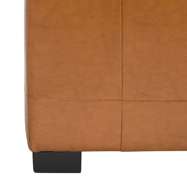 Safavieh Large Bench Manhattan Storage Saddle Black Beechwood CA Foam Poly Fiber Bicast Leather HUD4200C 683726912040