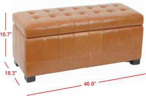 Safavieh Large Bench Manhattan Storage Saddle Black Beechwood CA Foam Poly Fiber Bicast Leather HUD4200C 683726912040