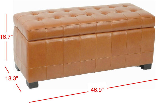 Safavieh Large Bench Manhattan Storage Saddle Black Beechwood CA Foam Poly Fiber Bicast Leather HUD4200C 683726912040