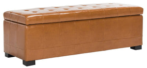 Safavieh Large Bench Manhattan Storage Saddle Black Beechwood CA Foam Poly Fiber Bicast Leather HUD4200C 683726912040