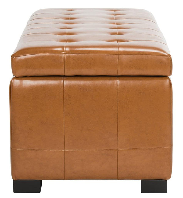 Safavieh Large Bench Manhattan Storage Saddle Black Beechwood CA Foam Poly Fiber Bicast Leather HUD4200C 683726912040