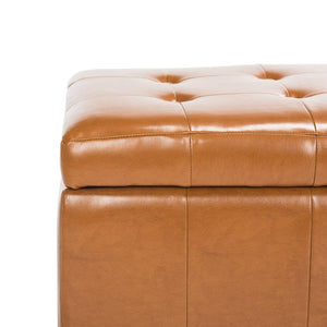 Safavieh Large Bench Manhattan Storage Saddle Black Beechwood CA Foam Poly Fiber Bicast Leather HUD4200C 683726912040