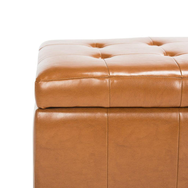 Safavieh Large Bench Manhattan Storage Saddle Black Beechwood CA Foam Poly Fiber Bicast Leather HUD4200C 683726912040