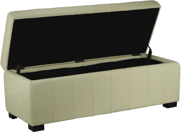 Safavieh Large Bench Manhattan Storage Off White Black Beechwood CA Foam Poly Fiber Bicast Leather HUD4200D 683726417408