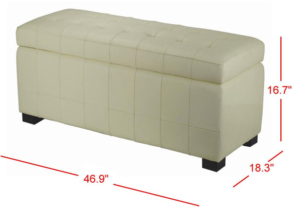 Safavieh Large Bench Manhattan Storage Off White Black Beechwood CA Foam Poly Fiber Bicast Leather HUD4200D 683726417408