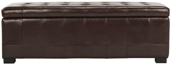 Safavieh Large Bench Manhattan Storage Cordovan Black Beechwood CA Foam Poly Fiber Bicast Leather HUD4200E 683726443124