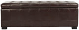 Safavieh Large Bench Manhattan Storage Cordovan Black Beechwood CA Foam Poly Fiber Bicast Leather HUD4200E 683726443124