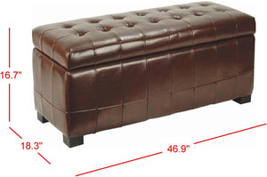 Safavieh Large Bench Manhattan Storage Cordovan Black Beechwood CA Foam Poly Fiber Bicast Leather HUD4200E 683726443124