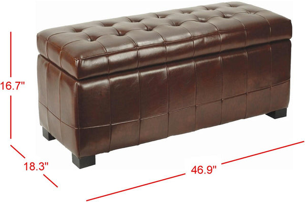 Safavieh Large Bench Manhattan Storage Cordovan Black Beechwood CA Foam Poly Fiber Bicast Leather HUD4200E 683726443124