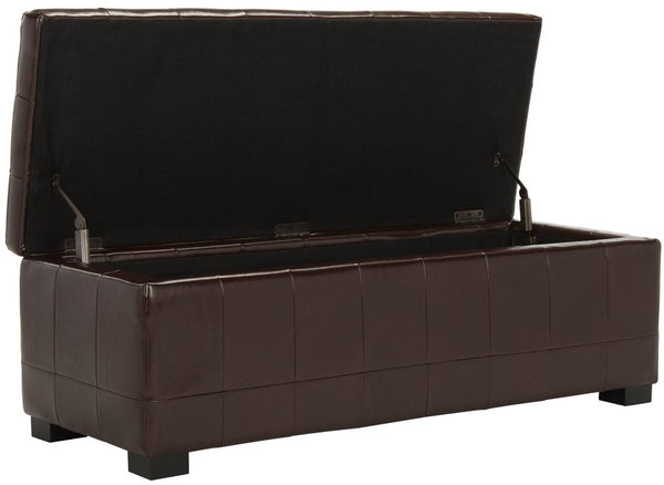 Safavieh Large Bench Manhattan Storage Cordovan Black Beechwood CA Foam Poly Fiber Bicast Leather HUD4200E 683726443124