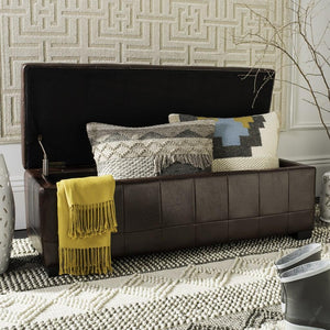 Safavieh Large Bench Manhattan Storage Cordovan Black Beechwood CA Foam Poly Fiber Bicast Leather HUD4200E 683726443124