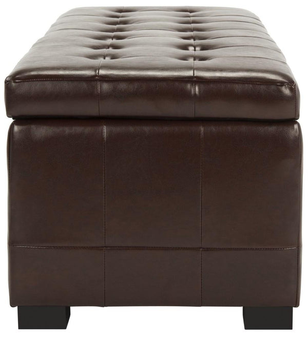 Safavieh Large Bench Manhattan Storage Cordovan Black Beechwood CA Foam Poly Fiber Bicast Leather HUD4200E 683726443124