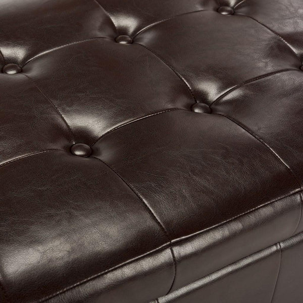 Safavieh Large Bench Manhattan Storage Cordovan Black Beechwood CA Foam Poly Fiber Bicast Leather HUD4200E 683726443124