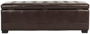 Safavieh Large Bench Manhattan Storage Cordovan Black Beechwood CA Foam Poly Fiber Bicast Leather HUD4200E 683726443124