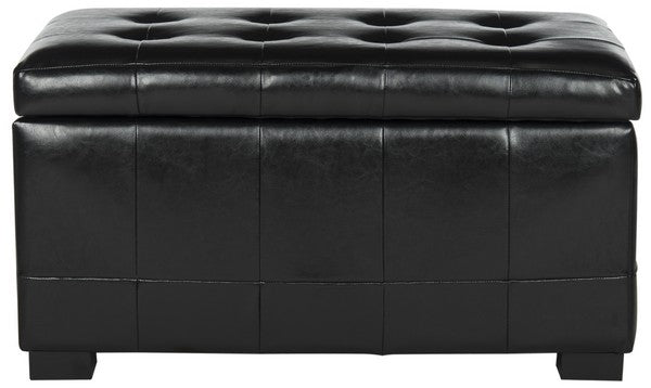 Safavieh Small Bench Manhattan Storage Black Beechwood CA Foam Poly Fiber Bicast Leather HUD4201B 683726912057