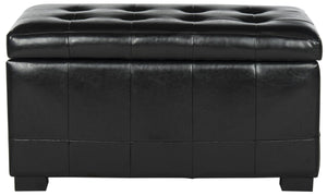 Safavieh Small Bench Manhattan Storage Black Beechwood CA Foam Poly Fiber Bicast Leather HUD4201B 683726912057