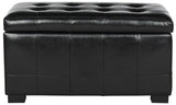 Safavieh Small Bench Manhattan Storage Black Beechwood CA Foam Poly Fiber Bicast Leather HUD4201B 683726912057