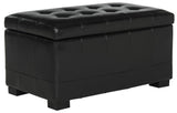 Safavieh Small Bench Manhattan Storage Black Beechwood CA Foam Poly Fiber Bicast Leather HUD4201B 683726912057