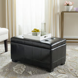 Safavieh Small Bench Manhattan Storage Black Beechwood CA Foam Poly Fiber Bicast Leather HUD4201B 683726912057