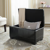 Safavieh Small Bench Manhattan Storage Black Beechwood CA Foam Poly Fiber Bicast Leather HUD4201B 683726912057