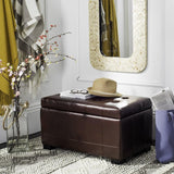 Safavieh Small Bench Manhattan Storage Cordovan Black Beechwood CA Foam Poly Fiber Bicast Leather HUD4201E 683726443131