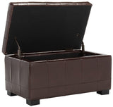 Safavieh Small Bench Manhattan Storage Cordovan Black Beechwood CA Foam Poly Fiber Bicast Leather HUD4201E 683726443131