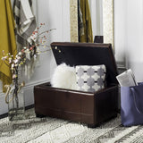 Safavieh Small Bench Manhattan Storage Cordovan Black Beechwood CA Foam Poly Fiber Bicast Leather HUD4201E 683726443131