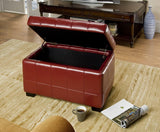 Safavieh Small Bench Manhattan Storage Red Black Beechwood CA Foam Poly Fiber Bicast Leather HUD4201R 683726438663