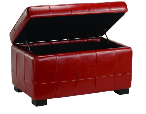 Safavieh Small Bench Manhattan Storage Red Black Beechwood CA Foam Poly Fiber Bicast Leather HUD4201R 683726438663