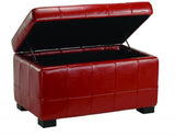 Safavieh Small Bench Manhattan Storage Red Black Beechwood CA Foam Poly Fiber Bicast Leather HUD4201R 683726438663