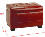 Safavieh Small Bench Manhattan Storage Red Black Beechwood CA Foam Poly Fiber Bicast Leather HUD4201R 683726438663